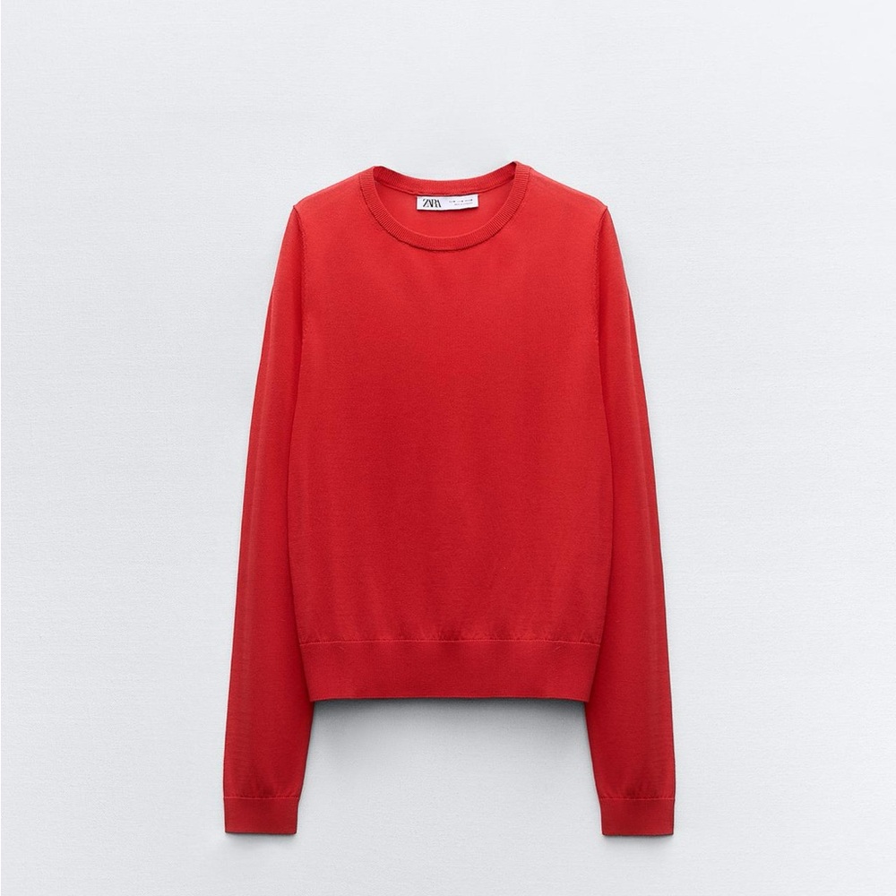 Zara Red Basic Knit Sweater Small - image 1